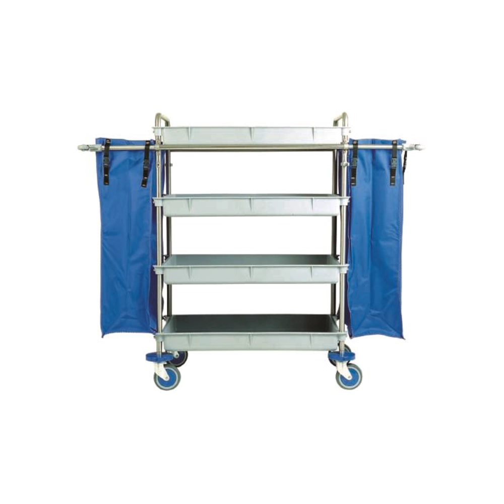 Carro cromado lenceria 4 bandejas y dos bolsas