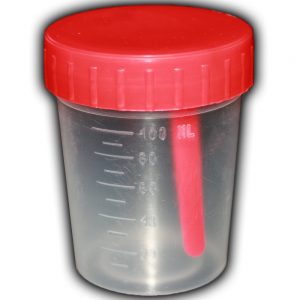 Contenedor para muestra de heces con cucharilla en envase aséptico